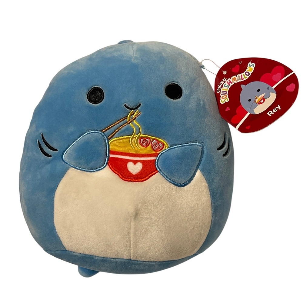 Squishmallows Plush Shark Kids 8" Blue Polyester Rey Ramen Foodie‎ NWT Gift Toy